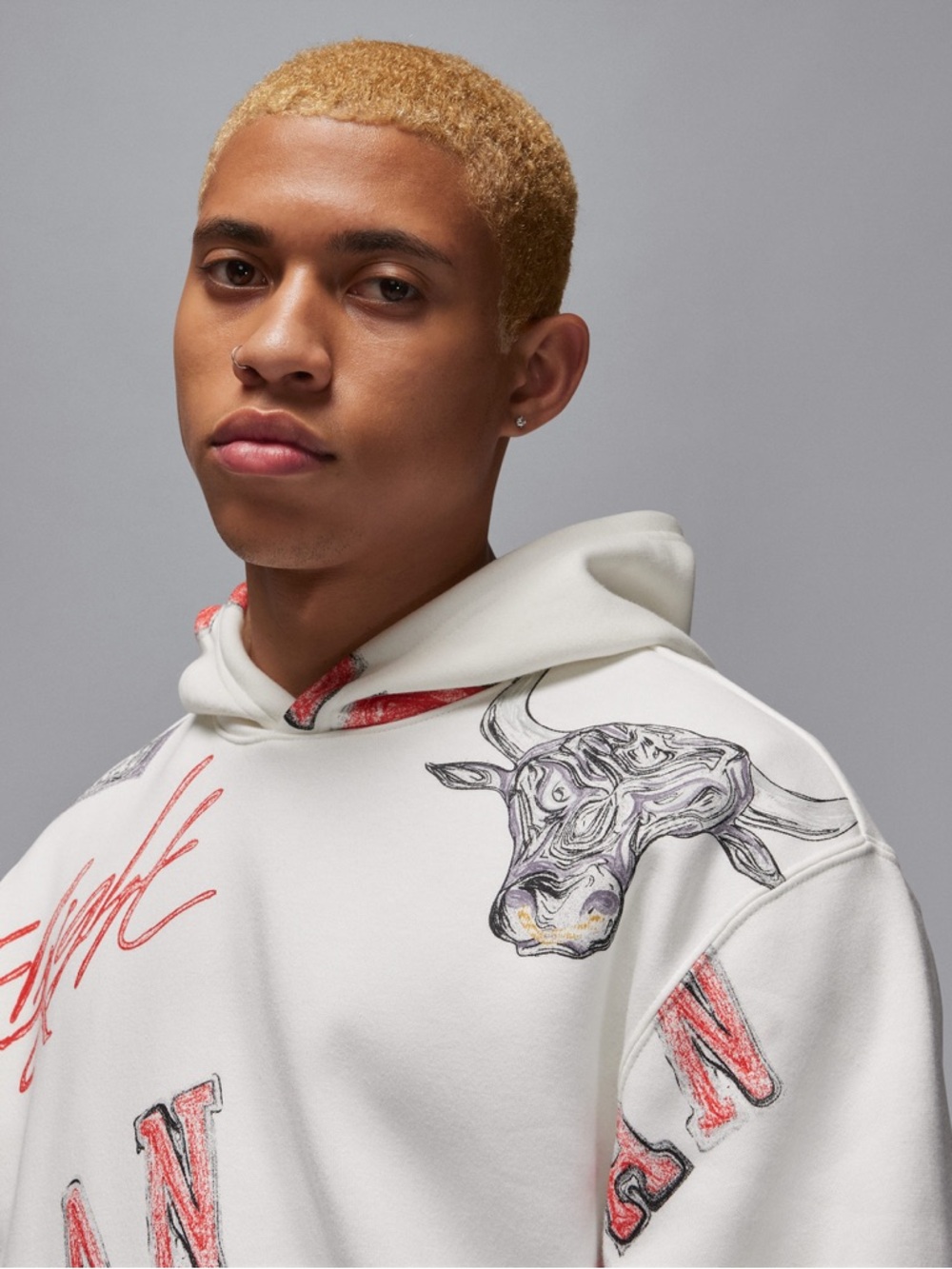 Air Jordan Hooded Sweatshirt Men All Over Print Flight Basketball Bulls White XL - Picture 3 of 9